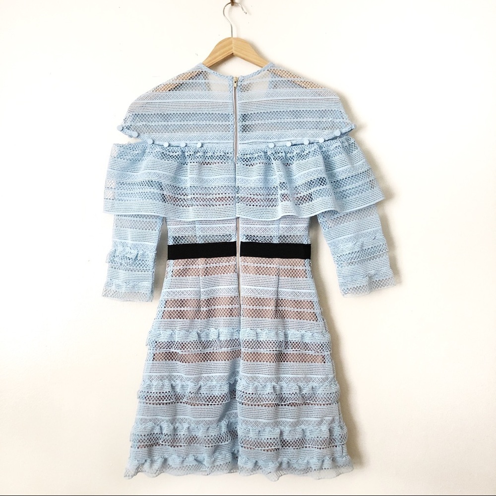 Self-Portrait Stripe Grid Mini Blue Lace Dress - Picture 6 of 9